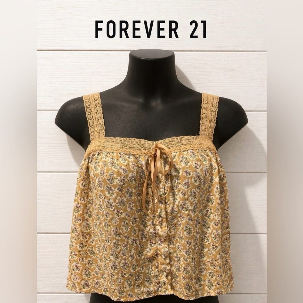 FOREVER 21 Mustard Floral Lace Strap Top Size 0x